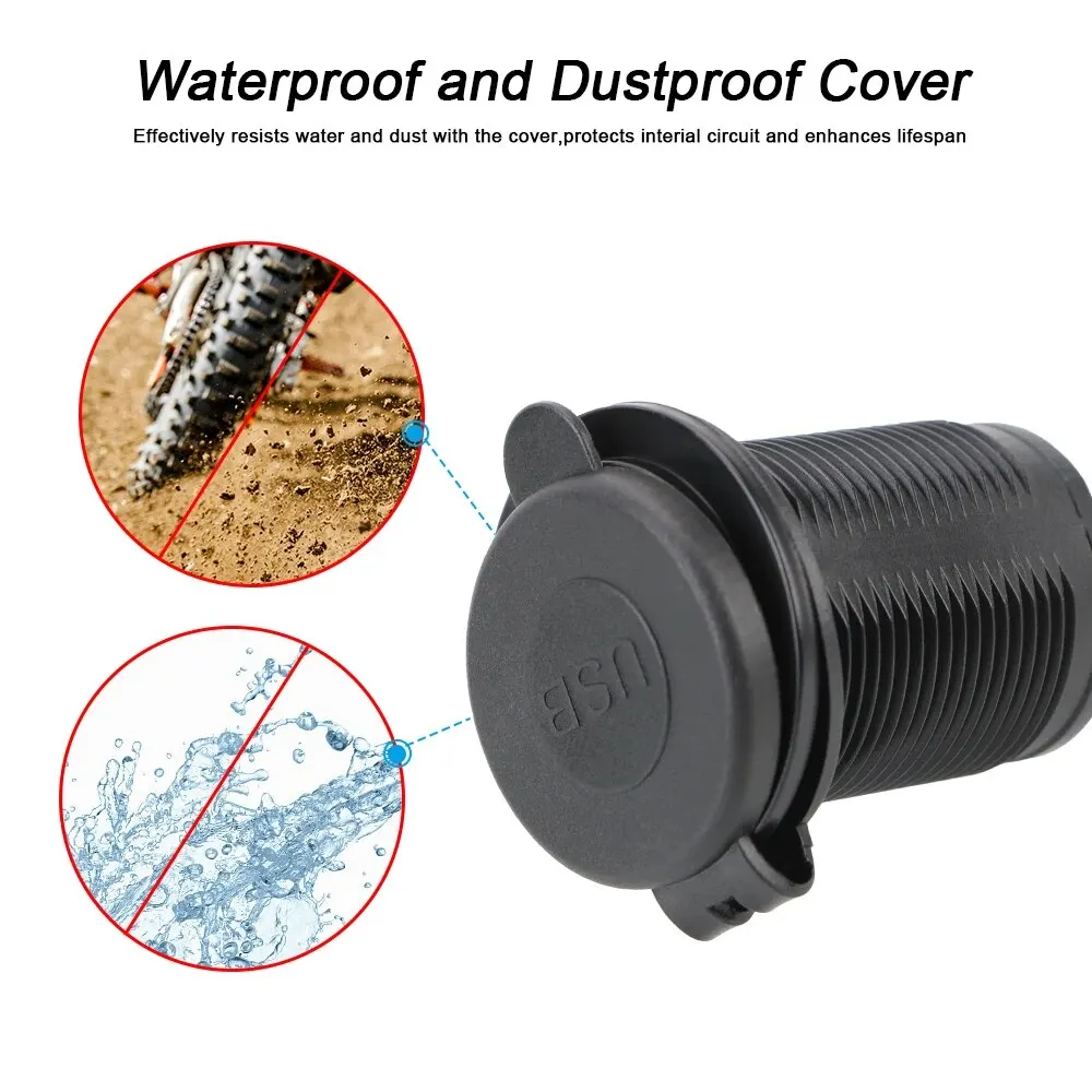 USB Power Socket Adapter Waterproof For Auto Marine Motorcycle Truck Dual 3.1A 12-24V