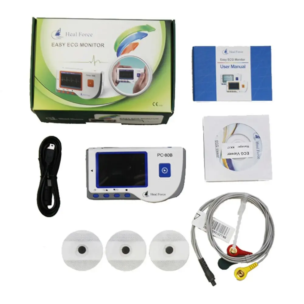 

Heal Force 180B ECG Holter Monitor, Portable EKG Handheld Heart Monitor with Color Screen Present electrode pieces