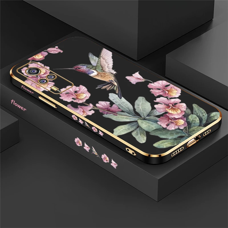 Charming Bird & Flower Design Soft Silicone Plating Phone Case