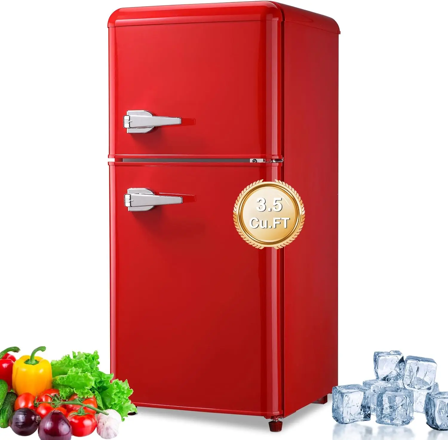3.5 Cu.Ft Small Refrigerator with Freezer Compact Refrigerator Retro Fridge with Dual Door 7 Level Adjustable Thermostat