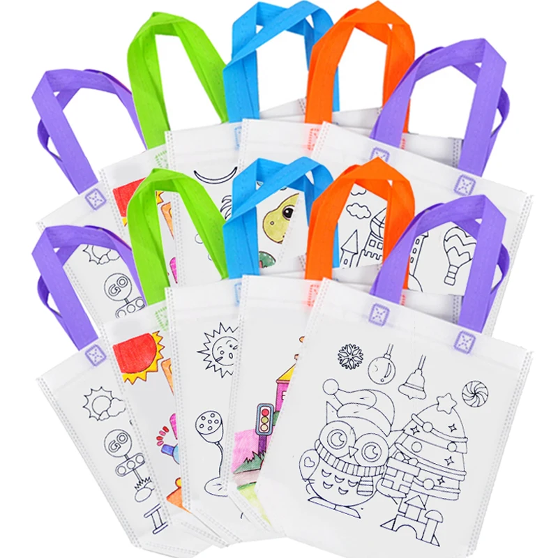 5pcs Graffiti Bag Non-woven Fabric Children Handmade Puzzle DIY Toys Environment Protection Painting Handbag Kids Gift TMZ 5