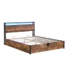 Full Size Lift Up Storage Bed Frame,Full Bed Frame with Bookcase Headboard & LED Lights, Wooden Platform with Charging Station 6