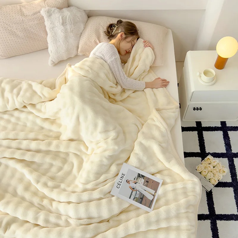 Light luxury premium rabbit fur blanket double-sided plush thickened multifunctional air conditioning blanket nap cover blanket 2