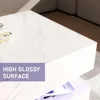 LED Coffee Table with 2 Storage Drawers, Modern High Gloss White Coffee Table w/20 Colors LED Lights, 2 Tiers Rectangle Center T 3