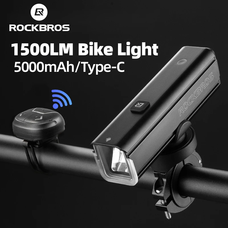 

ROCKBROS 1500LM Bicycle Light 5000mAh LED Lamp Waterproof Flashlight Control Cycling Front Remote Type-C Headlight
