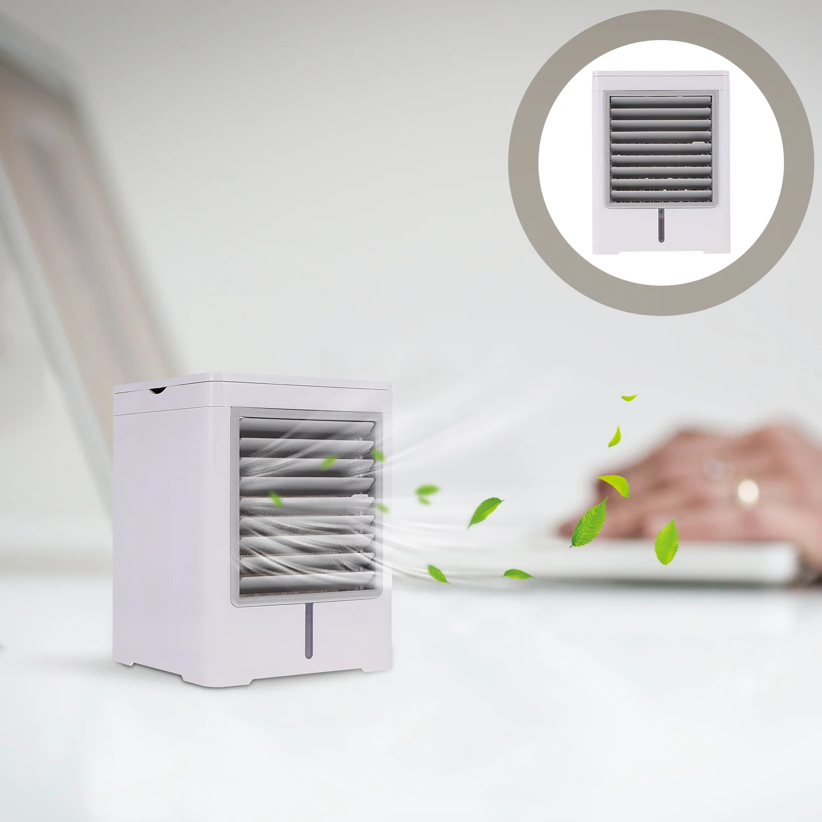 Portable Usb Cooling Fan Mini Air Conditioner Desktop Air Cooler Abs Large Outlet Three Speed Timing Function Car Parts