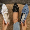 2024 Women's Knitted Slip on Flats Breathable Comfortable Solid Color Flat Shoes Casual Pointed Toe Walking Shoes Women Loafers 1