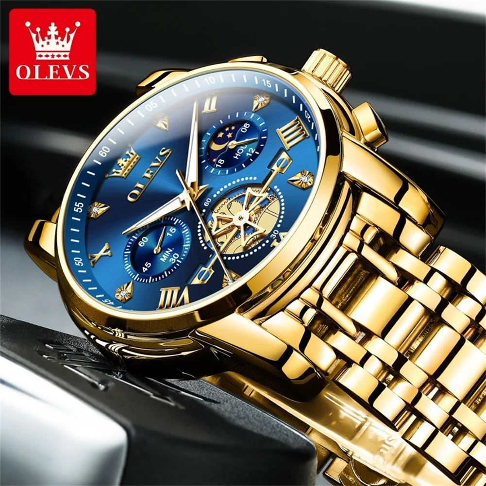 OLEVS Luxury Tourbillon Quartz Watch for Man Sports Men Watch Waterproof Luminous Stainless Steel Chronograph Men's Watches 5