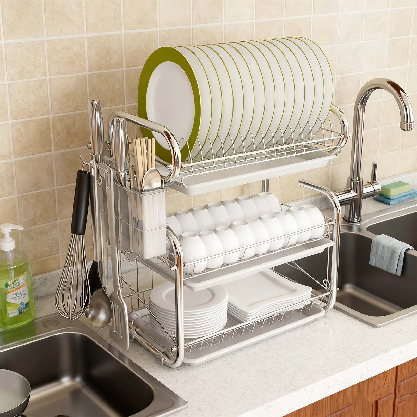 Kitchen Dish Storage Shelf Multifunctional Kitchen Organizer Countertop Dish Drying Rack for Bowls Plates Dishes