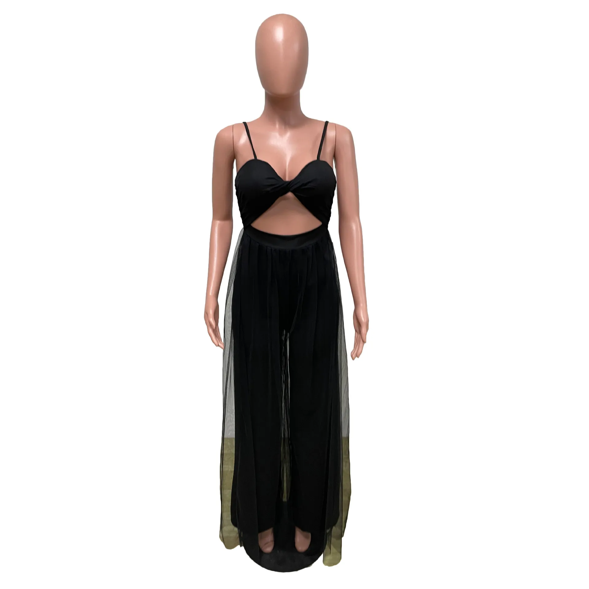 Summer Fashion New Women's Clothing Mesh Stitching Tube Top Hollow Out Navel Suspenders Sexy Jumpsuit Women Lady Party Rompers