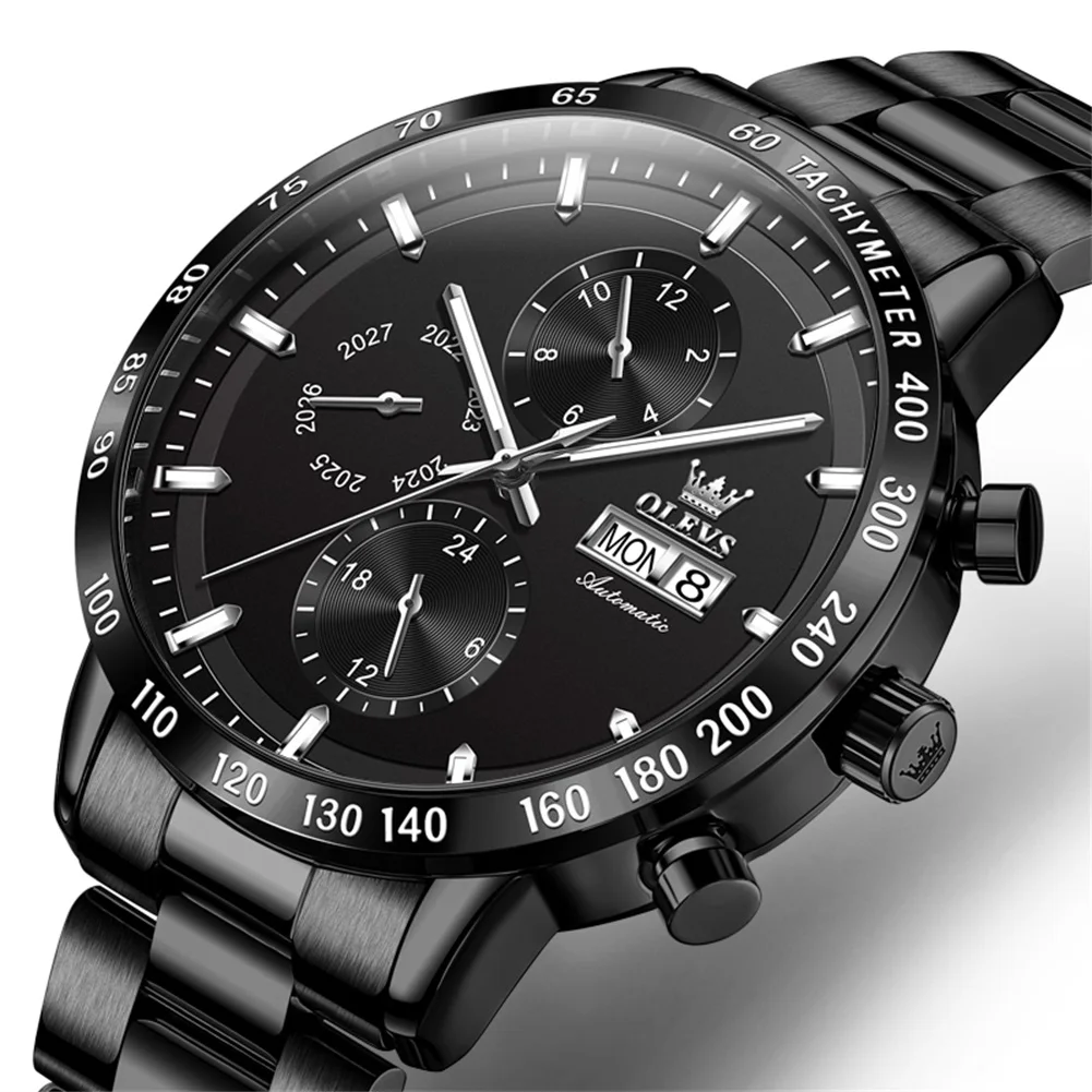 OLEVS Top Brand Luxury Black Steel Watch Men Sports Watches Military Automatic Mechanical Male Wrist Watch Clock Man Relogio