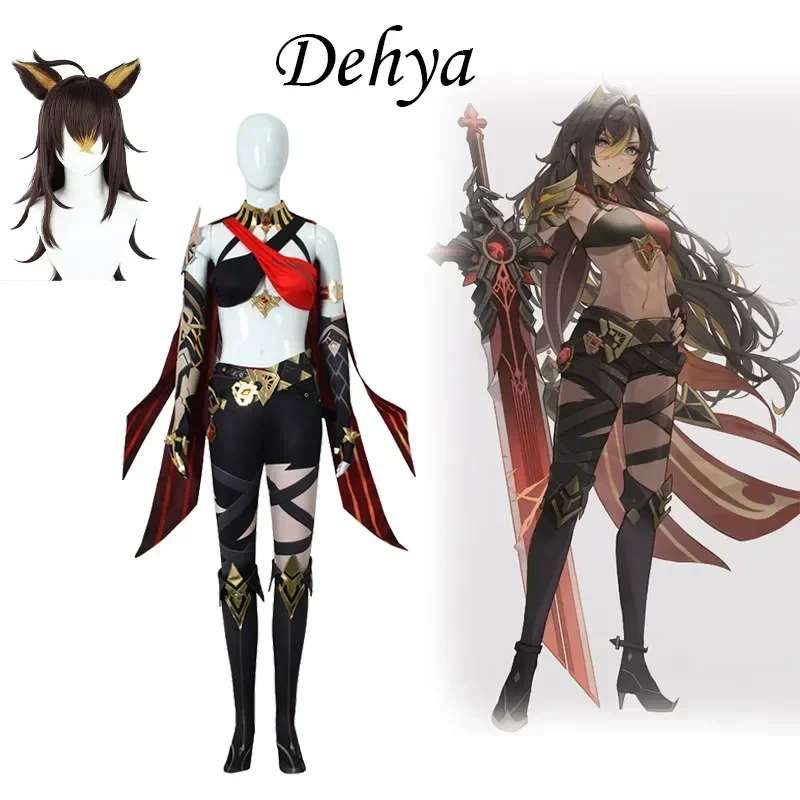 

Genshin Impact Dehya Cosplay Costume Wig Full Set Halloween Carnival Samurai Costume Wig Red
