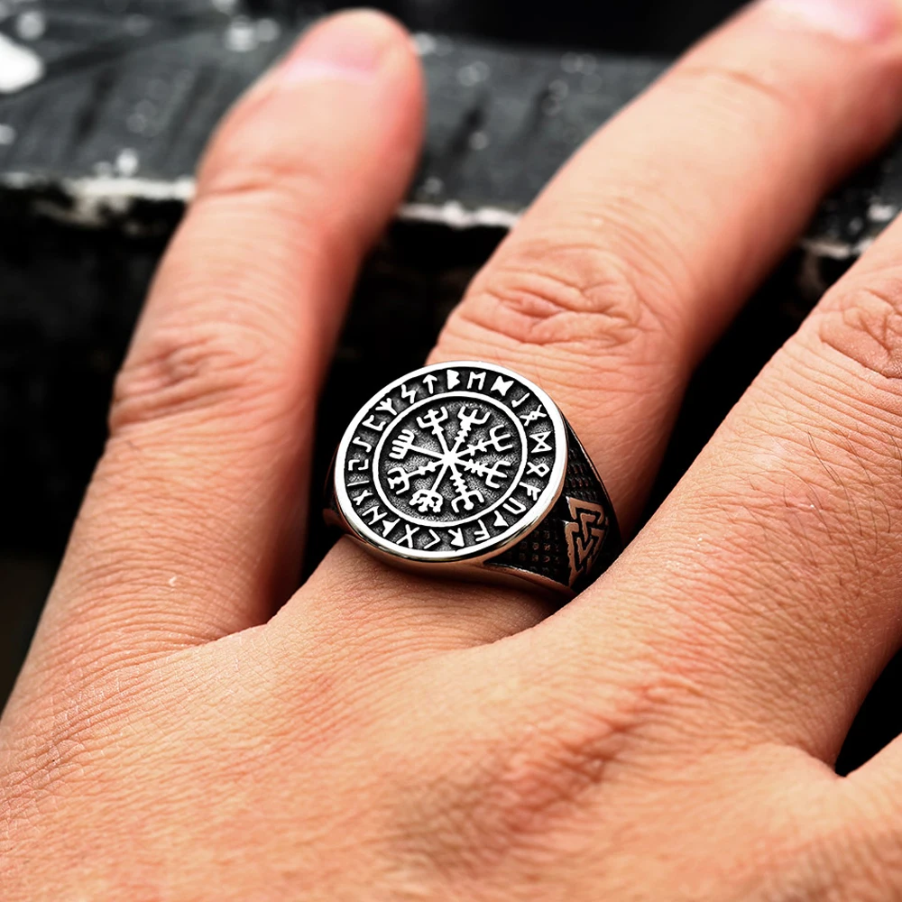 Vintage Viking Ring Vegvisir Stainless Steel Nordic Viking Rune Rings Fashion Biker Men Odin Valknut Ring Jewelry Wholesale