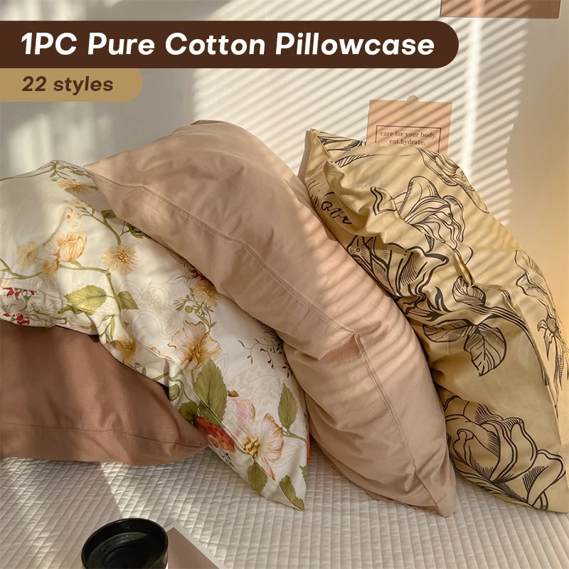 

48x74cm Comfort Pure Cotton Pillowcase Literary Print Spring Summer Bedding Cushion Cover for Bed Pillow Sofa Car Cushion Pillow