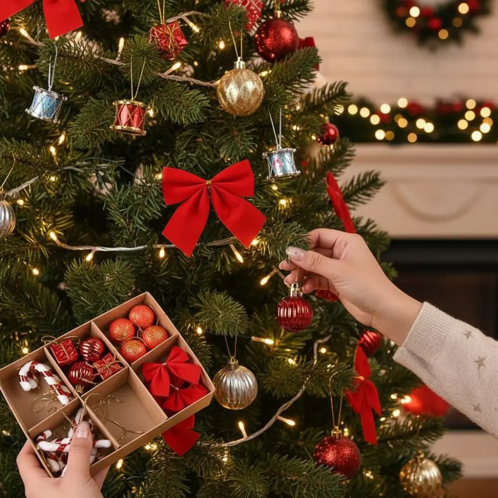 24Pcs/set Glitter Christmas Ball Ornament Set Plastic Colorful Christmas Hanging Ornaments Festive Round Ball