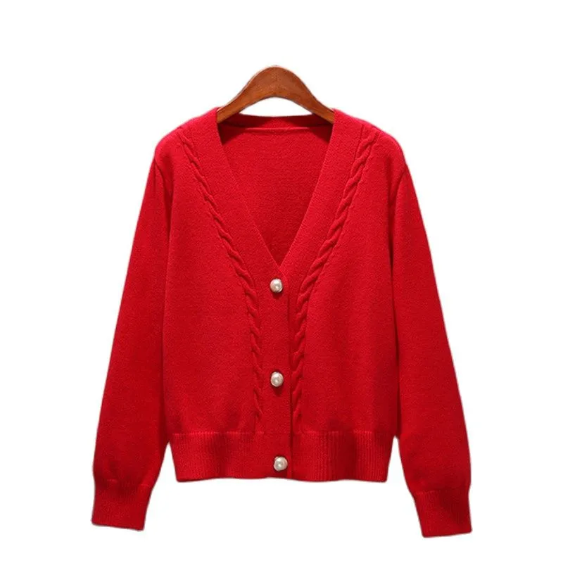 

2023 Spring Autumn Fashion knitted Cardigan Women Korean V-Neck Single-breasted Solid Short Knit Sweater Loose Ladies Tops H366
