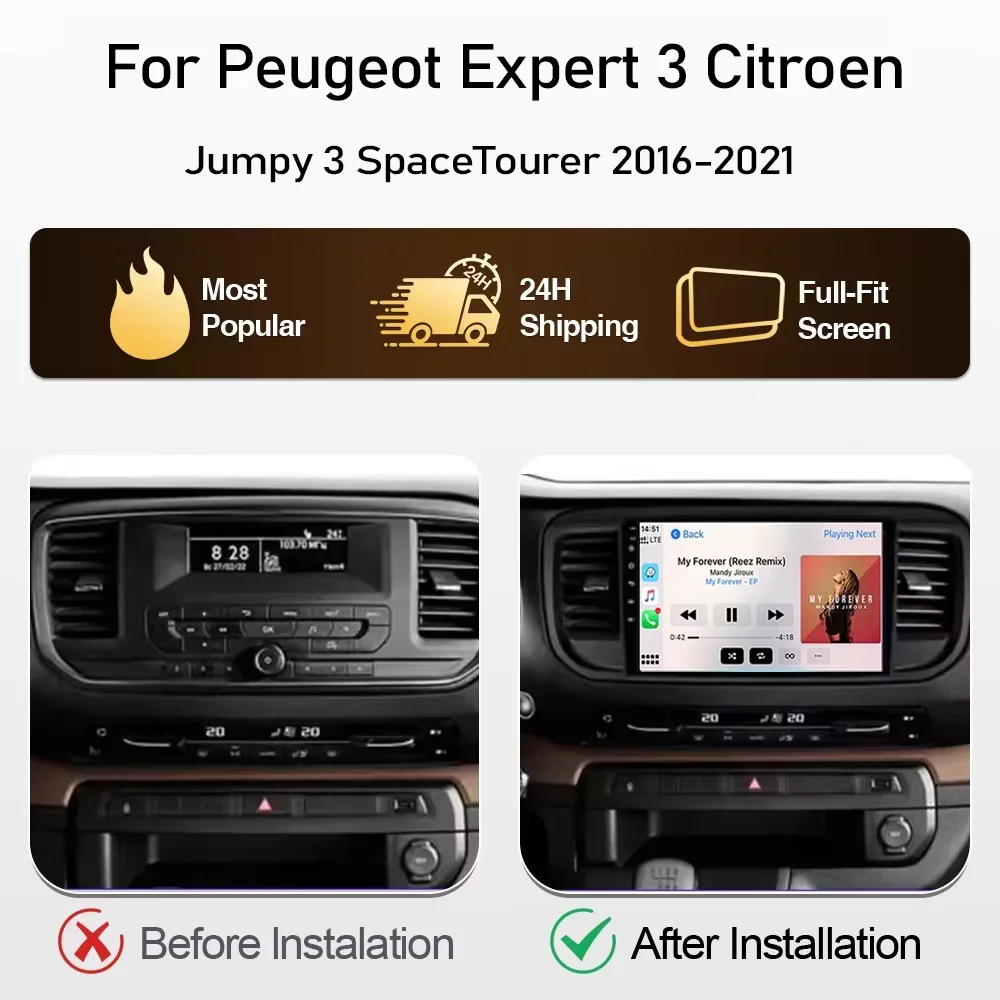 Radio de coche Android 16 para Citroen Jumpy 3 SpaceTourer para Peugeot Expert 3 para Toyota Proace 2016 - 2021 Carplay Auto estéreo QLED 2