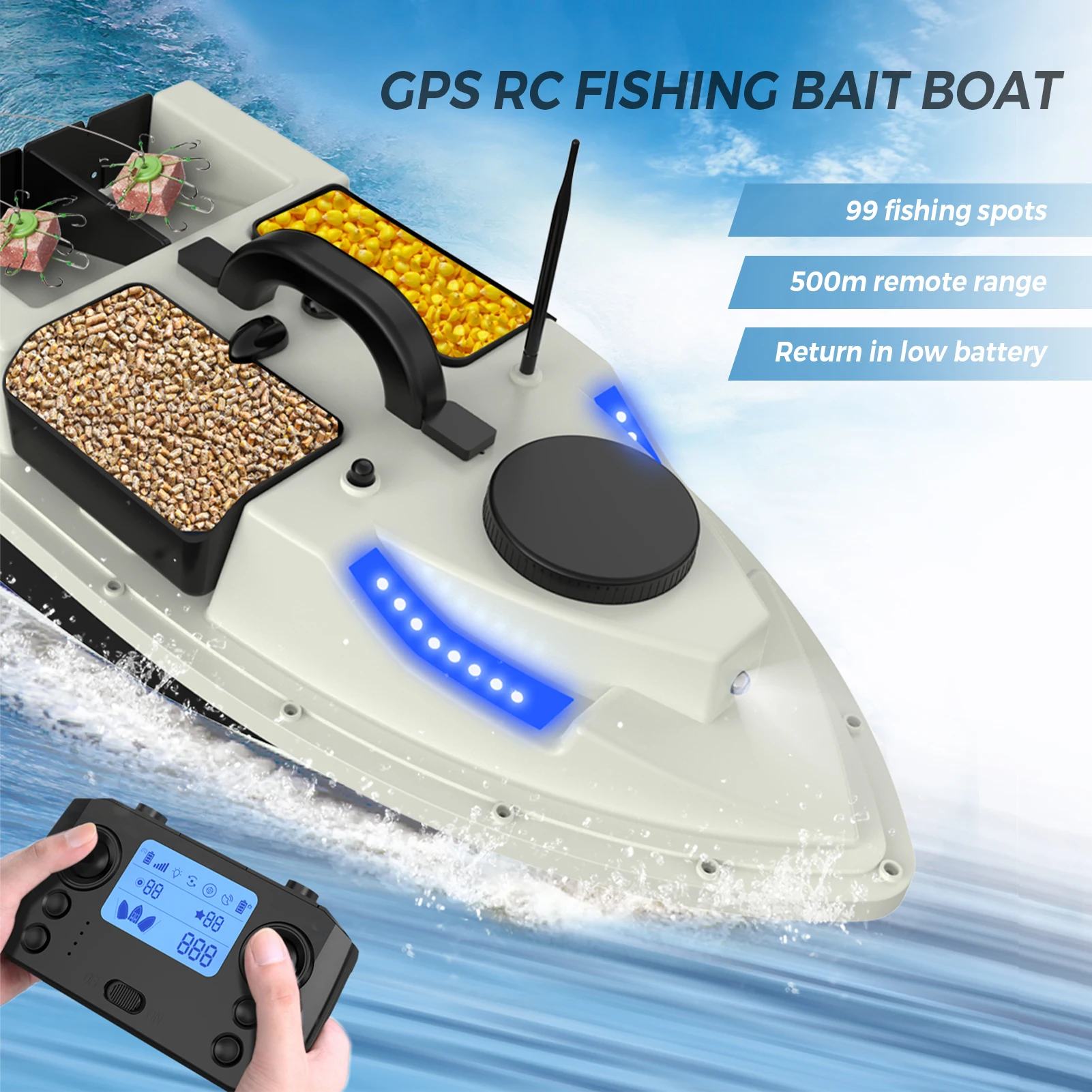 GPS RC Wireless Remote Control Fishing Feeder Smart Fishing Bait Boat for Adults 500M Remote Range EU Plug 2KG Load