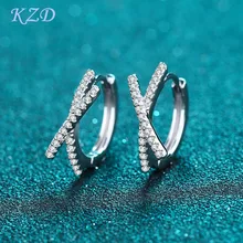 

Ladies Fashion S925 Silver Simple Personality Moissanite Cross Hoop Earrings Girlfriend Birthday Anniversary Party Gift