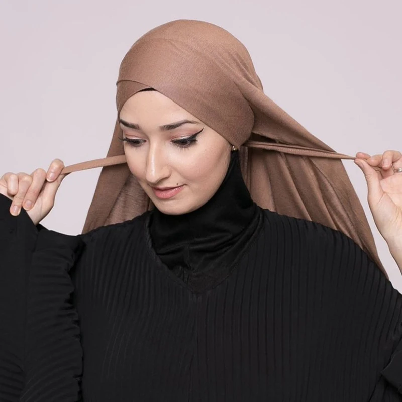 

2022 Winter Forehead Cross Jersey Ready Muslim Hijab Scarf Malaysia Headscarf Instand Head Wraps Foulard Femme Musulman