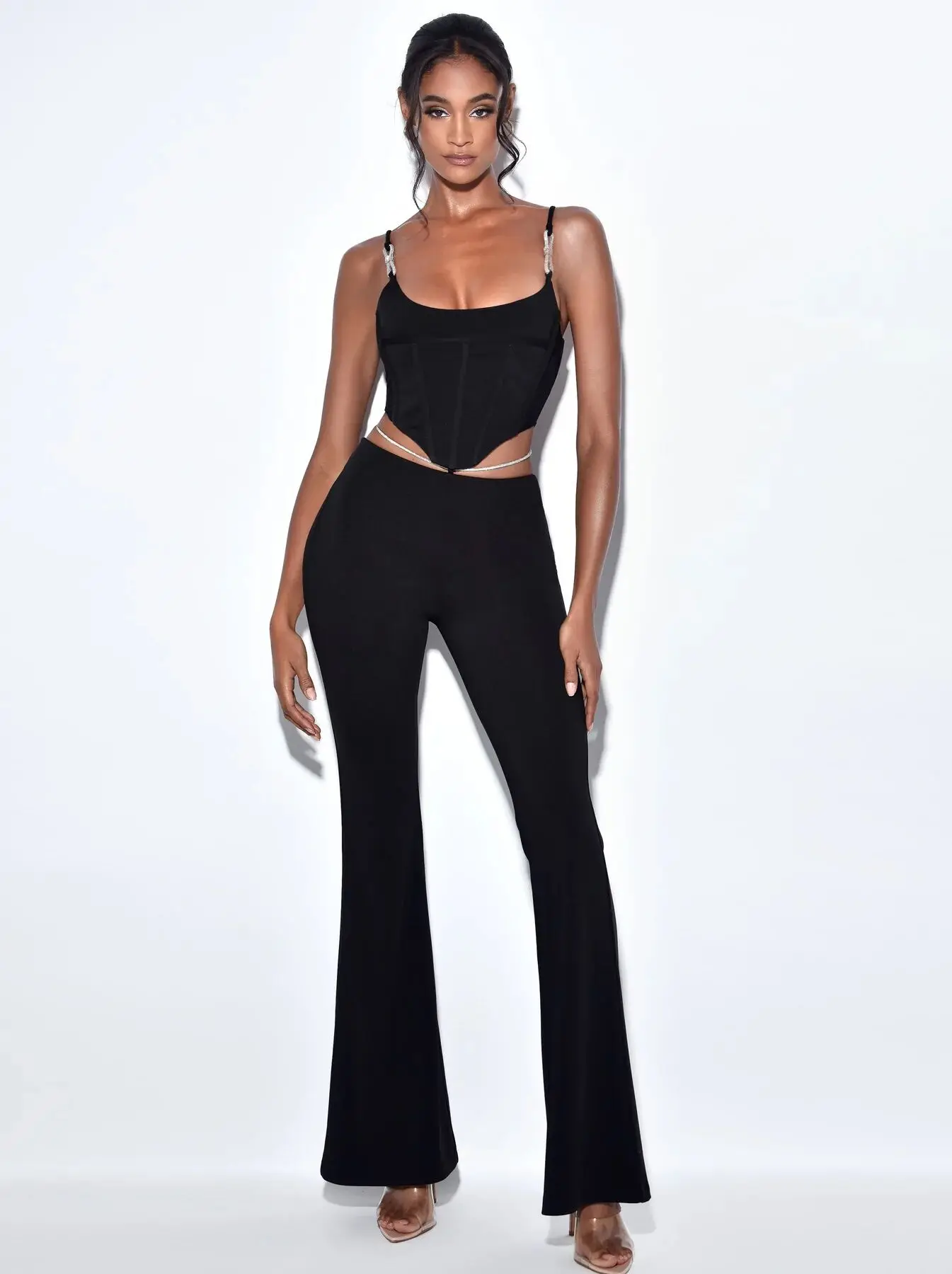 

CIEMIILI Fashion Bandage Two Pieces Sets Sexy Hollow Out Sleeveless Tops & Long Pant Celebrity Club Evening Party Lady Outifits