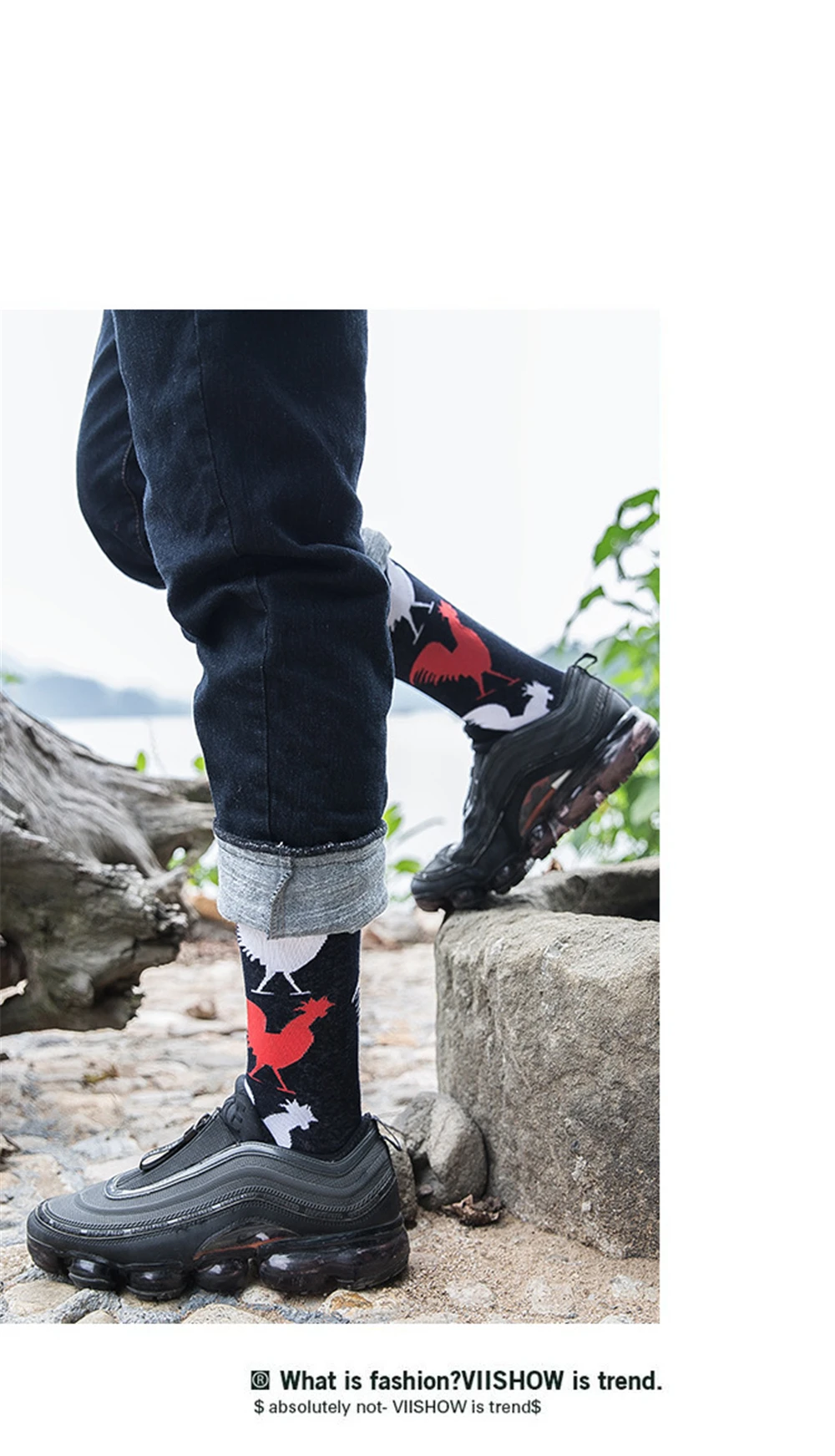 Neue Männer Kunst Harajuku Jacquard Crew Straße Abstrakte Geometrie Hahn Blätter Pfeil Welligkeit Hip Hop Business Glücklich Socken Dropship – Detail 5
