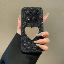 Luxury Glitter Rhinestone Leather Phone Case with Shiny Makeup Mirror Shell - Redmi Note 15Pro 5G (Mixed Black)