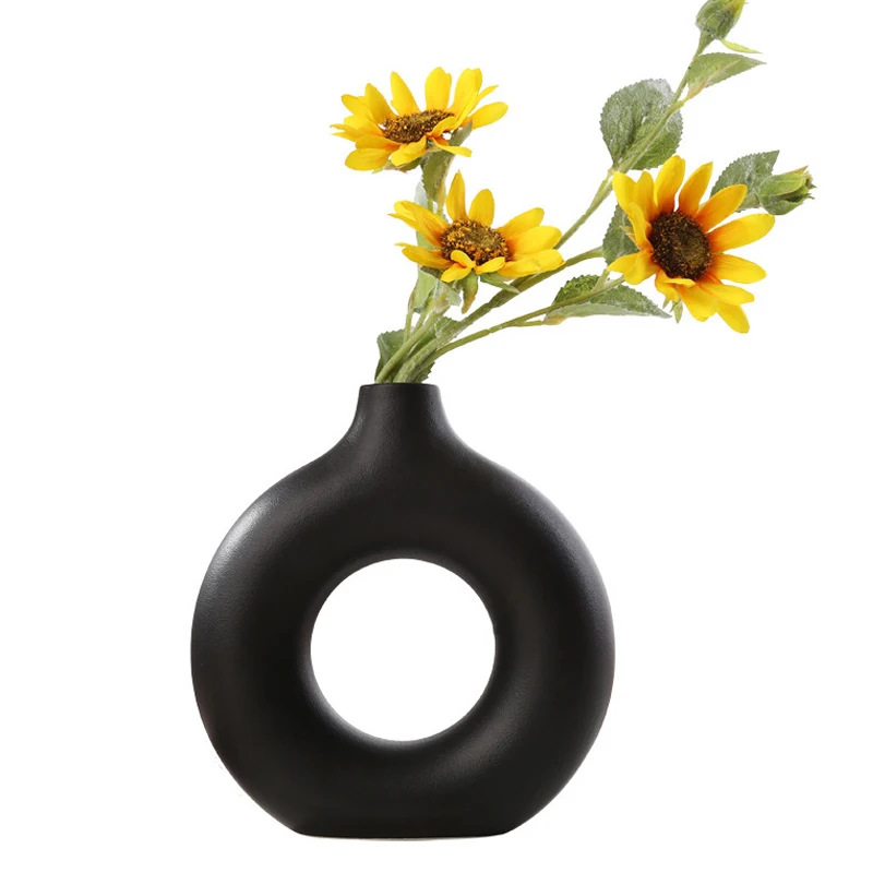 Nordic Vase Circular Hollow Ceramic Donuts Flower Pot Home Living Room Decoration Accessories Interior Office Desktop Decor Gift 2