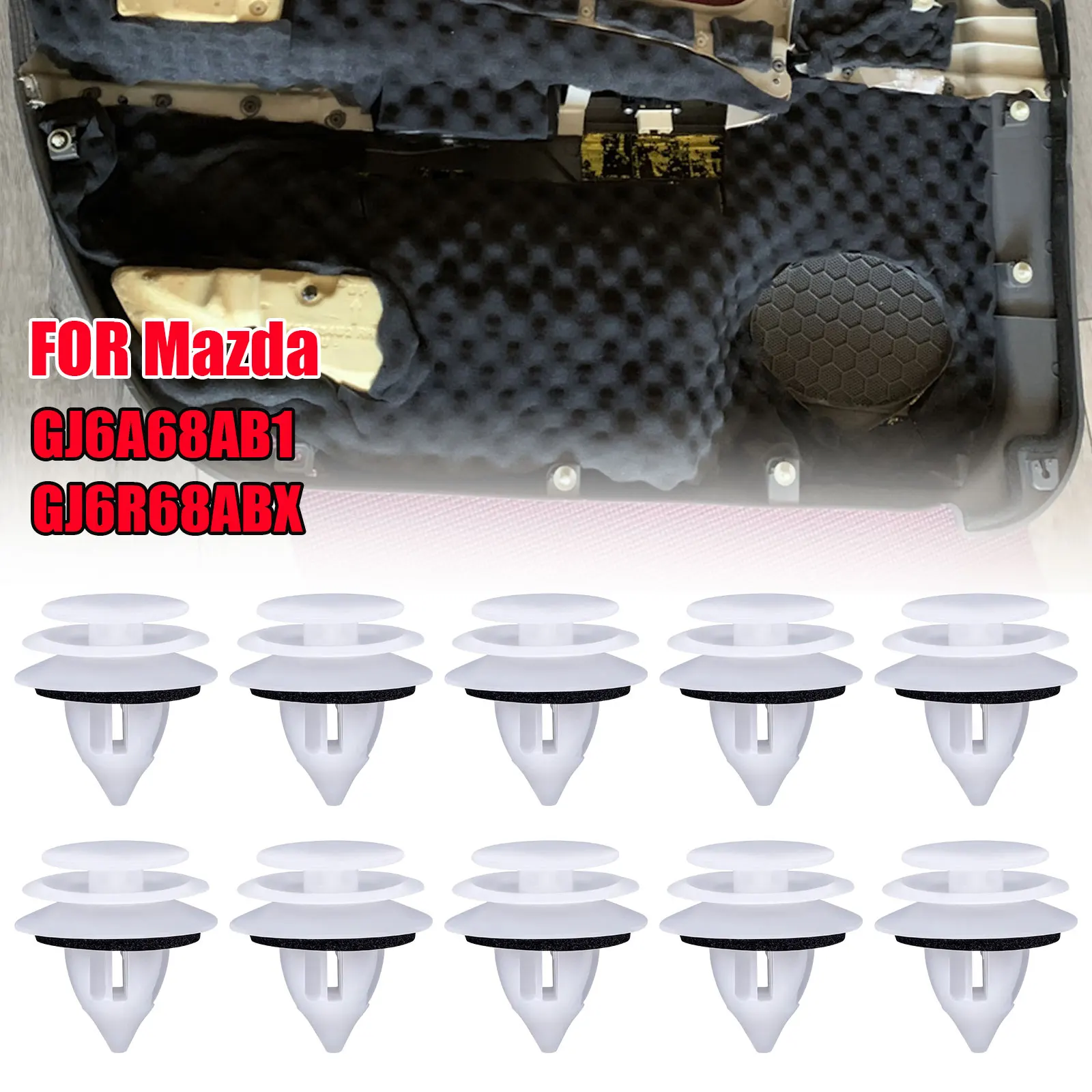 30 Pezzi Clip Per Rivestimento Portiera Auto In Plastica - Compatibili Con Mazda MX-5, CX-3, CX-5, RX-8 - Codici OE GJ6A68AB1 E GJ6R68ABX - Colore Bianco - 3