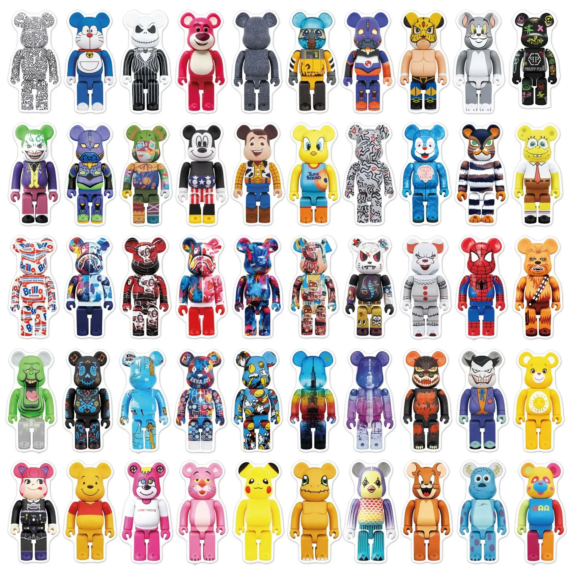50pcs Cartoon Bearbrick Graffiti Sticker Suitcase Guitar Car Computer Waterproof PVC Sticker