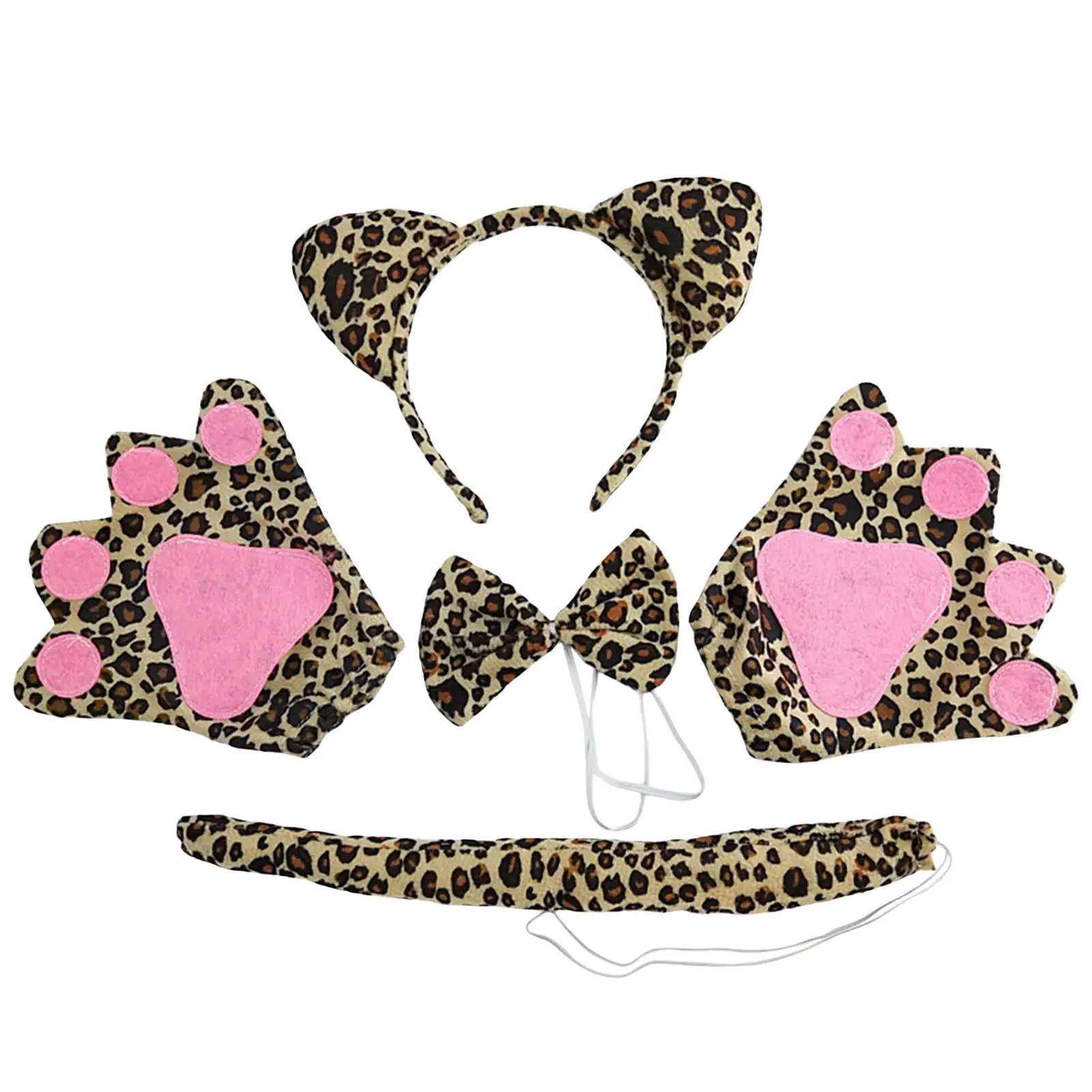 

4 Pieces Leopard Costume Set Hair Accessory Headwear Ears Headband Set for Kids Adults Stage Shows Carnival Party Decoration
