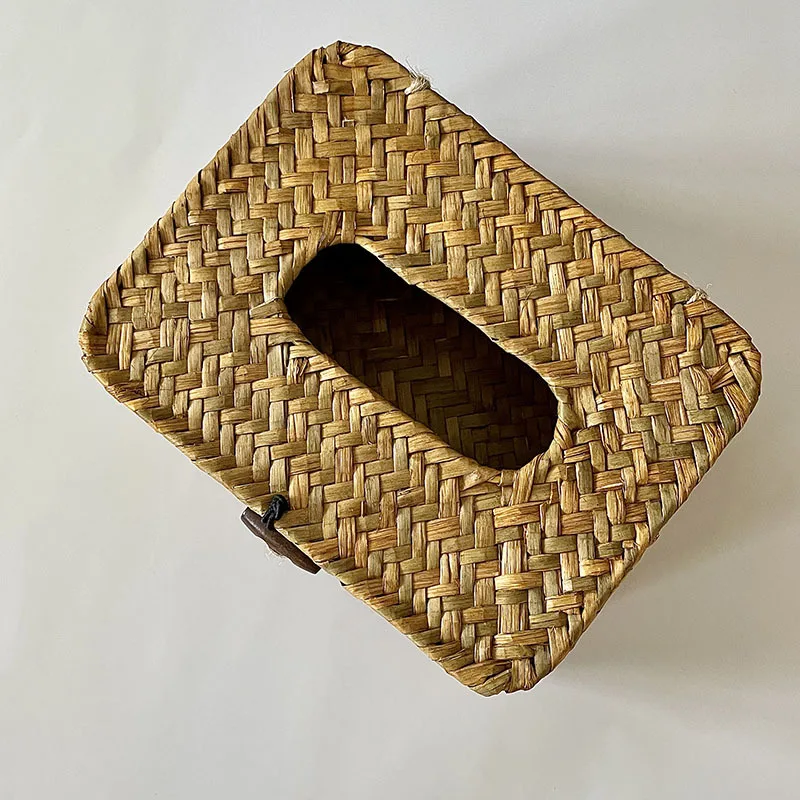 Creative Straw Drawn Tissue Box Handmade Woven Rattan Napkin Holder Box ...