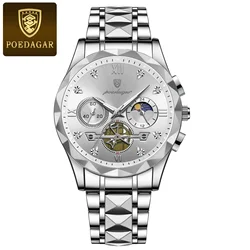 Luxury Men's Stainless Steel Waterproof Luminous Chronograph Watch (Silver White)