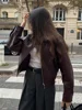Vintage Solid Women's Pu Leather Jackets With Pockets Fashion Lapel Zipper Buttons Coats 2024 Autumn Chic Lady High Streetwear 4