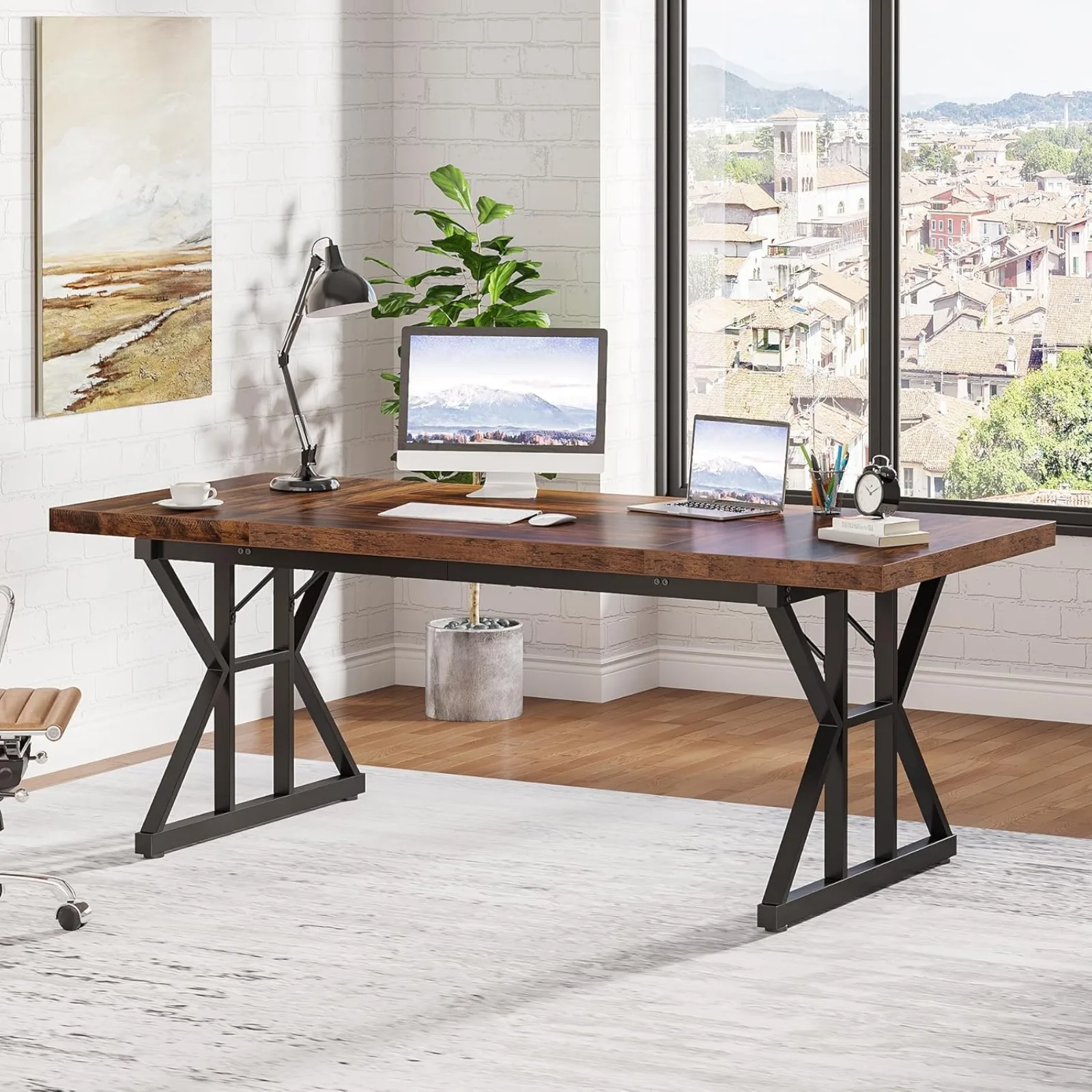 US 70.8-Inch Executive Desk, Large Computer Office Desk Workstation, Modern Simple Style Laptop Desk Study