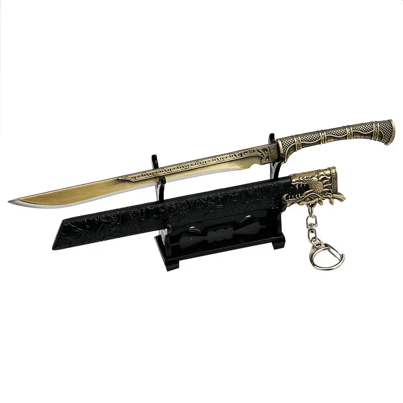22cm Medieval Sword Famous Longquan Sword Toy Dragon Tiger Knife All Metal with Sheath Weapon Model Ornaments Collections Gifts 6