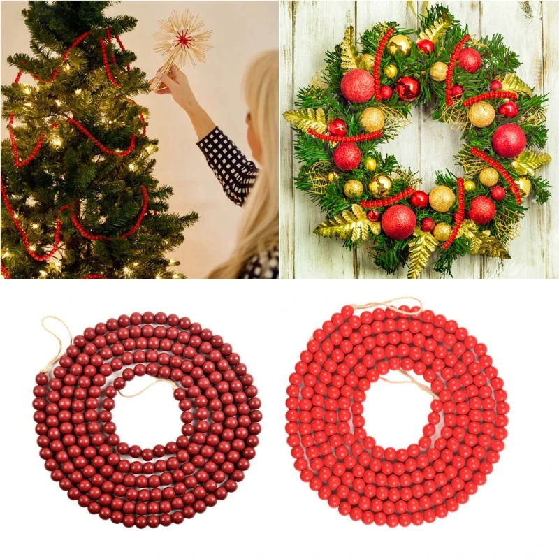 Handgefertigte Holzperlengirlande, Feiertags-Weihnachtsbaumgirlande, Boho-Dekorationen, einfache Verwendung, Holzperlen, B03E – Detail 8