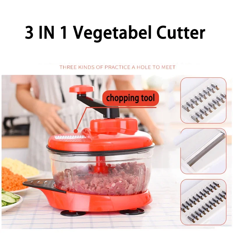 Description Picture 3 of item3 in1 Vegetable Cutter Chopper Shredders Manual Meat Vegetable Slicer Grinder Salad Maker Kitchen Tools Adjustable 2.5L