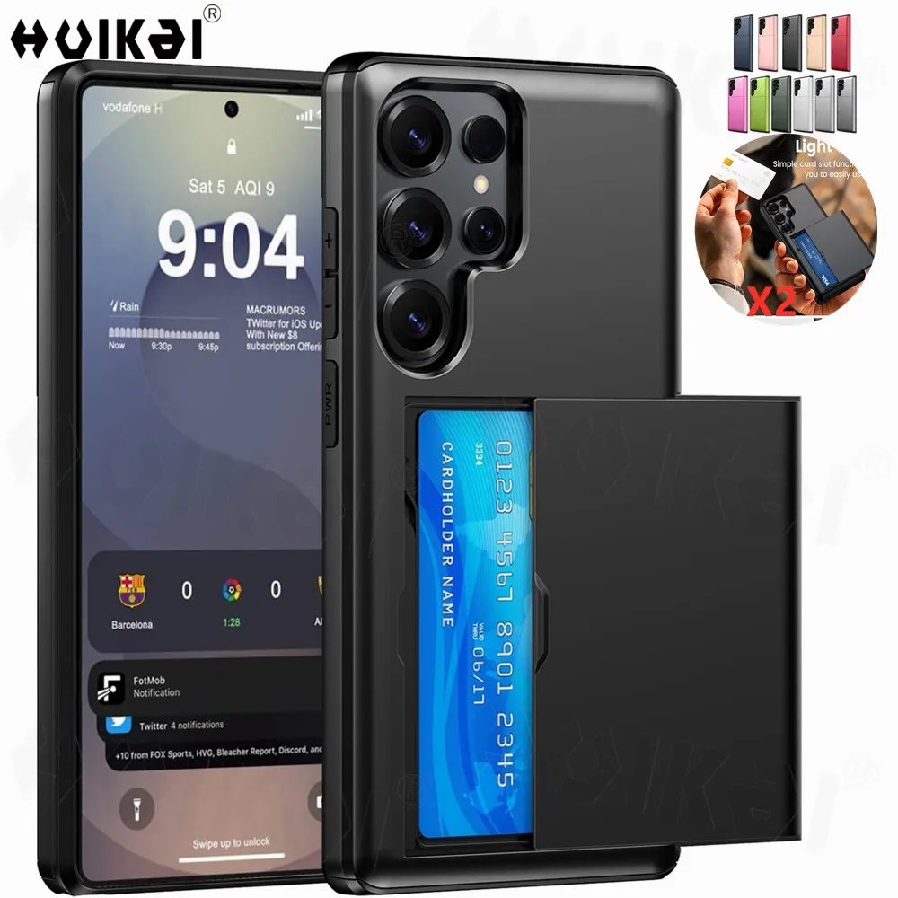 Premium Wallet Card Holder Slide Slot Slim Hard Protective Case - Heavy Duty Cover