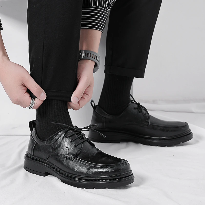 Men's round toe leather shoes luxury British minimalist style Wedding Party Outdoor leisure business walking men's Formal shoes