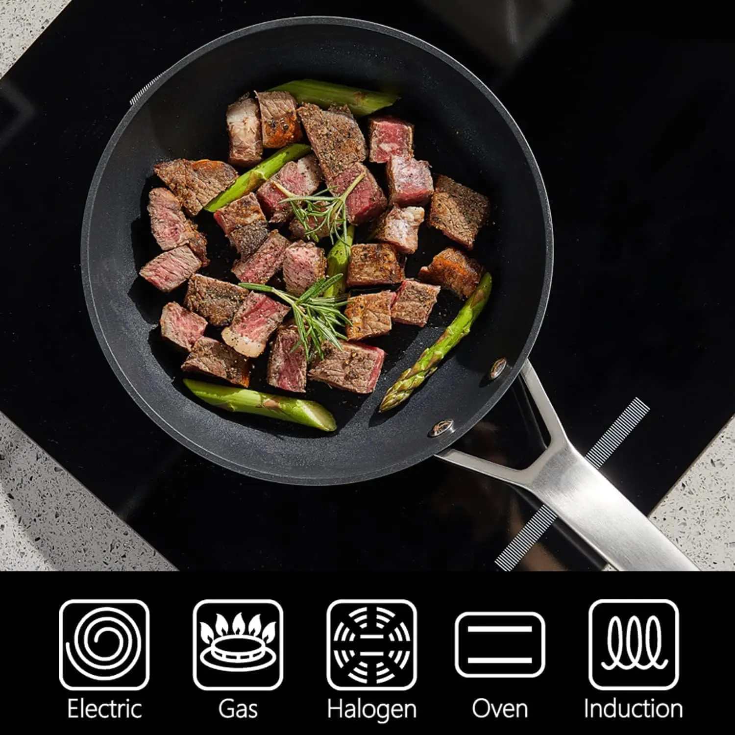Non Stick Pans Set 7-Piece, 8, 10, 12 Inch Frying Pans and 12 Inch Induction Wok with Tempered Glass Lids, PRO Heat Distrib 3