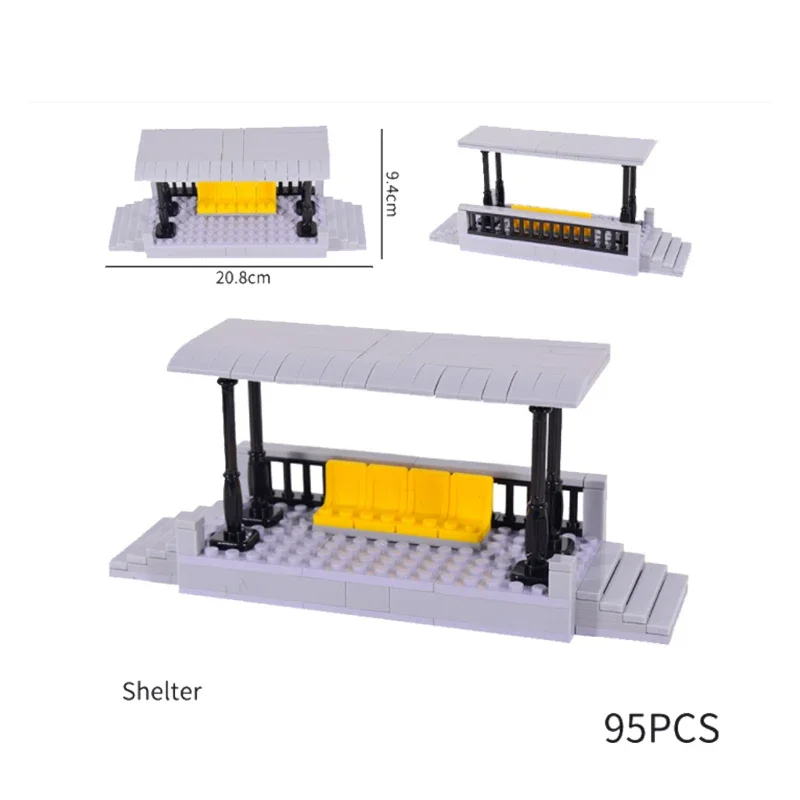 City Train Railway Building Blocks Set - Tracks, Station, and Buffer Stop Bricks Collection