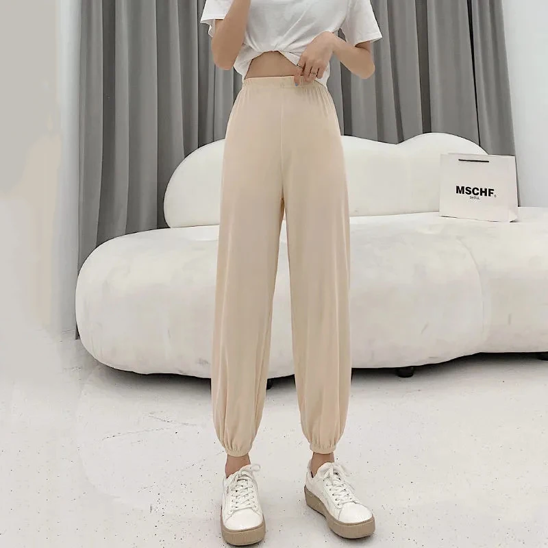 Women's Oversized 5xl Summer Thin Ankle-length Harem Pants Loose High Waist Ice Silk Trousers Fashion Korean Casual Sweatpants