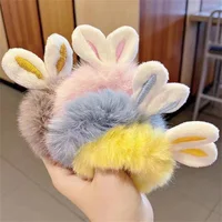 4Pcs Cute Plush Rabbit Ears Scrunchies Hair Ties Fluffy Ponytail Holder Hair Elastics Scrunchy Spiral Hair Ring Hair Accessory - Image 4