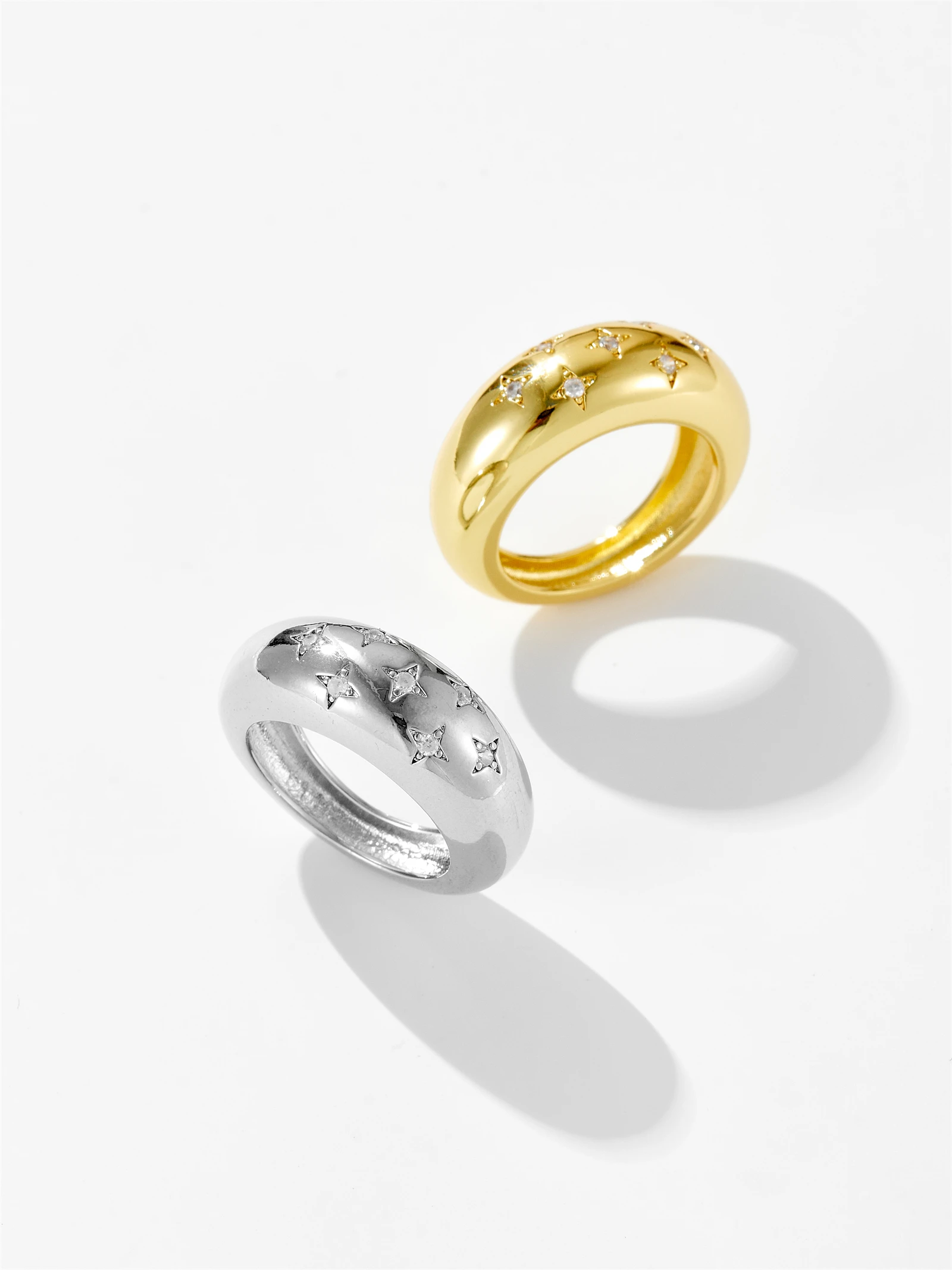 Silver Rings Silver Ring Gold Plated Rings Wedding Rings Gold Plated Silver Ring Gold Rings 925 Sterling Silver Gold LA Dome CZ Zircon Star Ring
