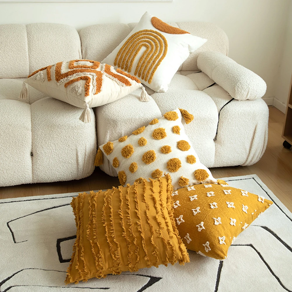 

Boho Throw Cushion Cover 45x45 Jacquard Embroidery Tassel Square Headboard Pillowcase Home and Decoration Sofa Pillow Covers
