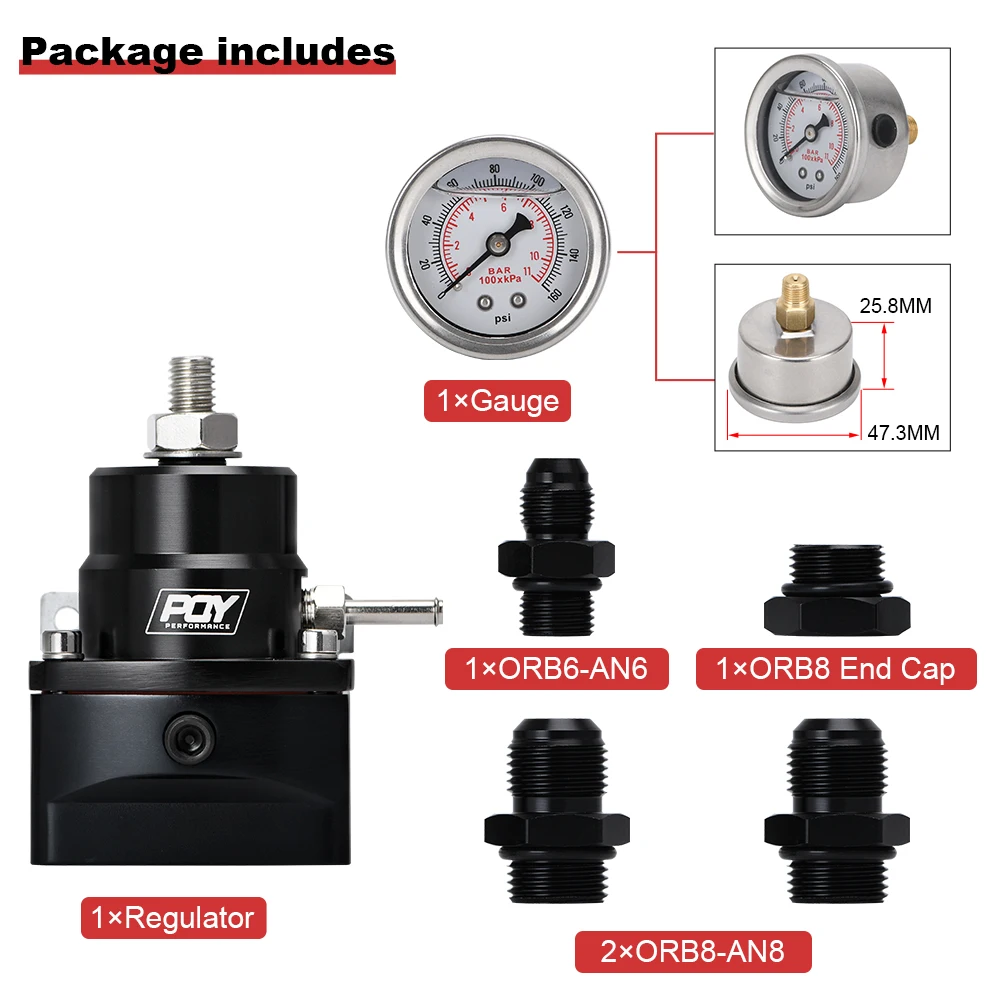 Fuel pressure regulator AN8 high pressure fuel regulator w/ boost-8AN 8/8/6 EFI Fuel Pressure Regulator with gauge LZ7855