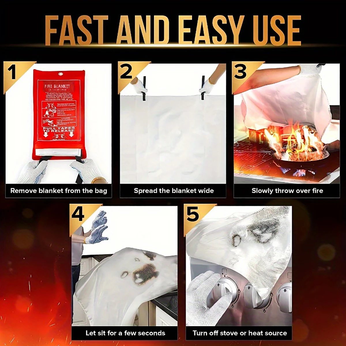 Fire Blanket 1pc Emergency Fireproof for Outdoor Home Kitchen School Fireplace Barbecue Rack Car Office