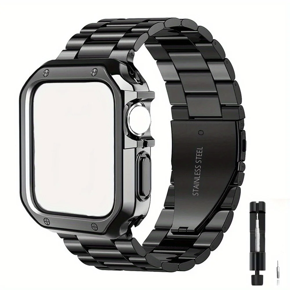 Elegant Stainless Steel Watch Strap with Shockproof Case