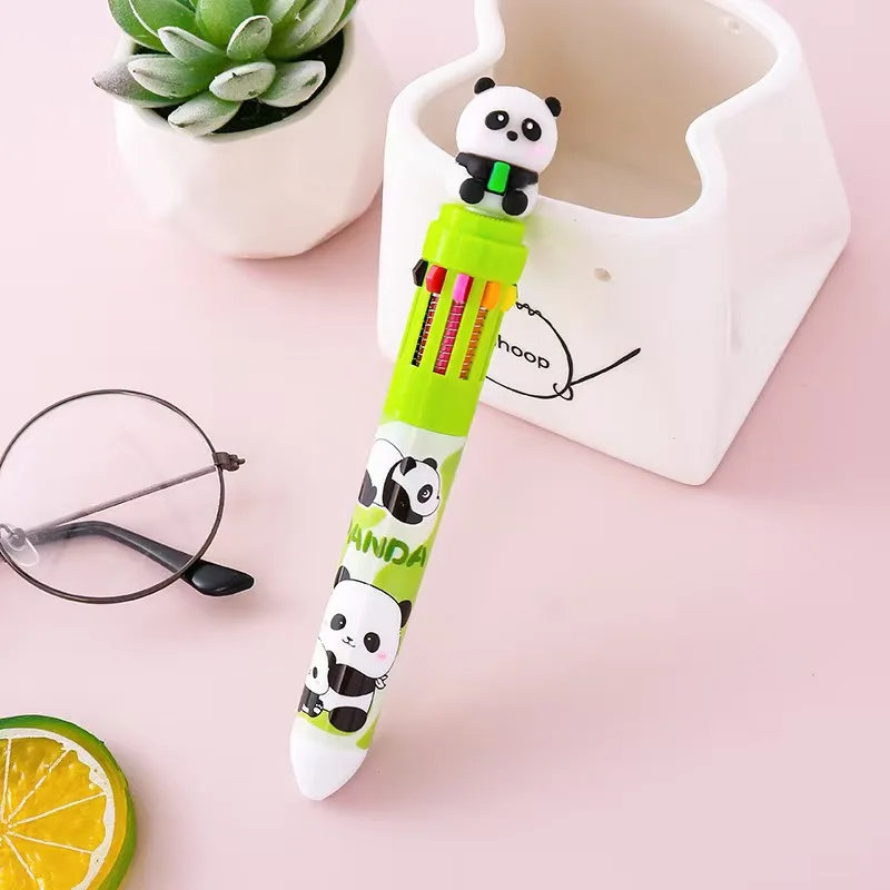 Panda-shaped 10-color gel pen, creative cartoon silicone 10-color ballpoint pen, cute click pen for students, multi-color pen fo